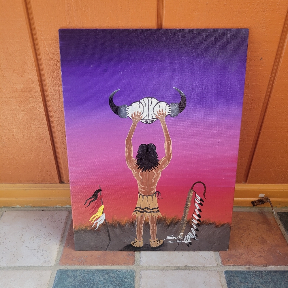 Southwestern Native Original Painting William Swift Hawk Collectible Decor Art